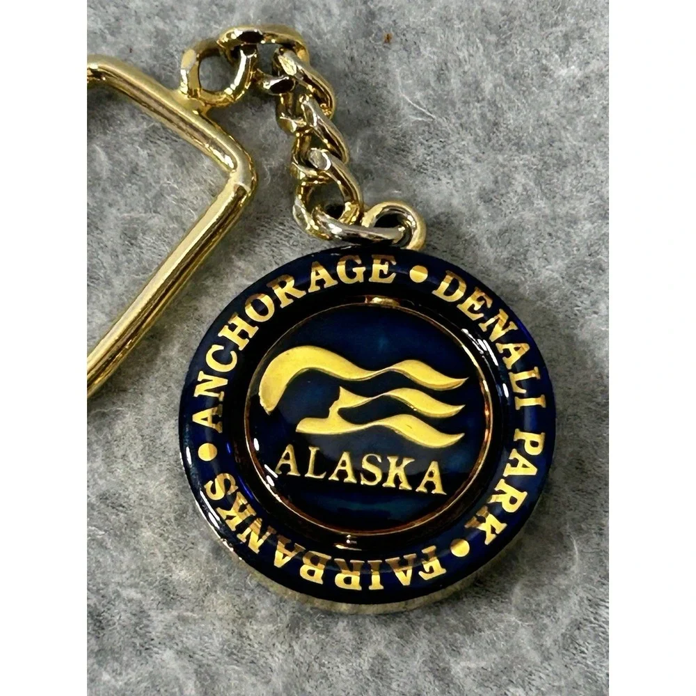 Midnight Sun Express Unisex Blue Princess Cruises Alaska Spin Keychain Gold OS